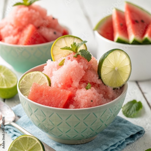 A light and refreshing frozen dessert made with watermelon and l