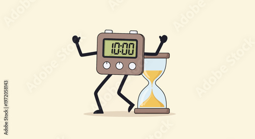 Countdown timer with hourglass, time management concept
