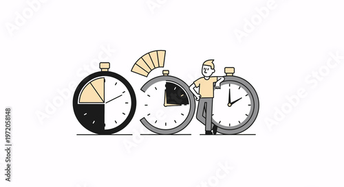 Countdown timer and business man managing time effectively