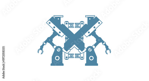 Abstract Industrial Machine Design with Mechanical Arms and Gears.