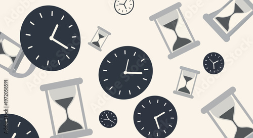 Clocks and hourglasses for countdown time management concept