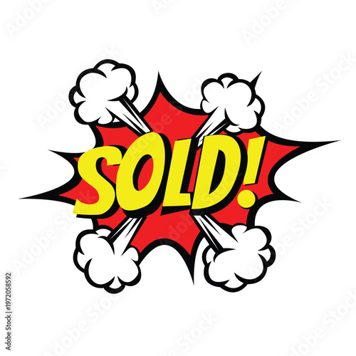 Comic Style Sold Sticker Burst Pop Art Explosion Label for Marketing and Sales Promotion