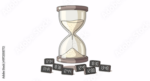 Countdown timer with hourglass and clock blocks for time management