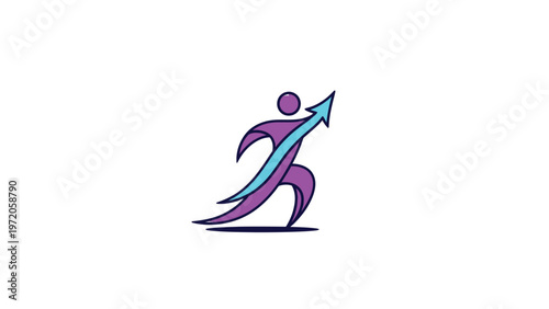 Abstract illustration of a person running with an upward arrow, representing growth.