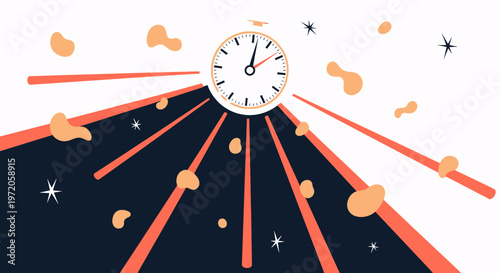Abstract Illustration of Time Management and Countdown Urgency with Clock, Rays, and Dynamic Elements for Productivity and Deadlines