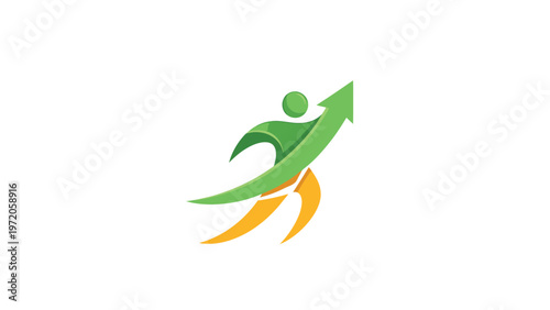 Abstract illustration of a person with an upward-pointing arrow, representing growth.