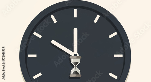 Modern Graphic Illustration of a Clock and Hourglass Symbolizing Countdown, Time Management, Deadlines, and Urgent Project Planning