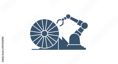 Automated Robotic Arm Manipulating a Circular Industrial Gear.