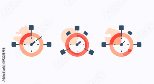 Effective Time Management and Countdown Progress Vector Illustration. Digital Clock Timers for Deadline Tracking, Business Productivity, and Project Planning.