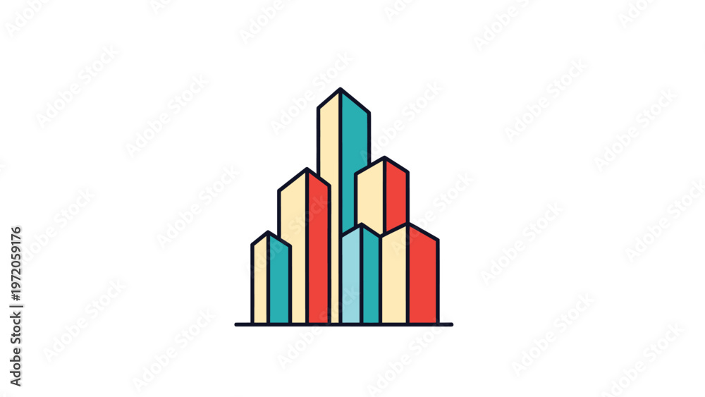 Fototapeta premium Colorful Abstract Buildings - Modern Cityscape Illustration on White Background.