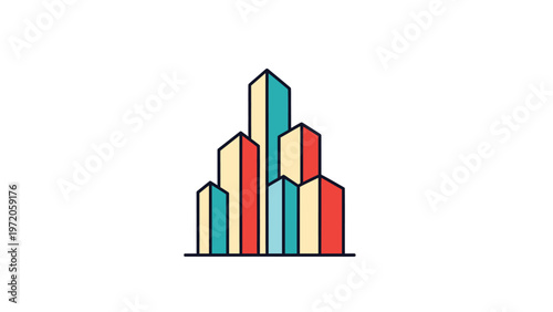 Colorful Abstract Buildings - Modern Cityscape Illustration on White Background.