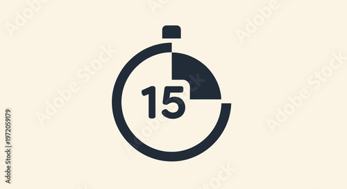Simple dark blue icon of a timer with number 15 indicating countdown or time remaining in a business context