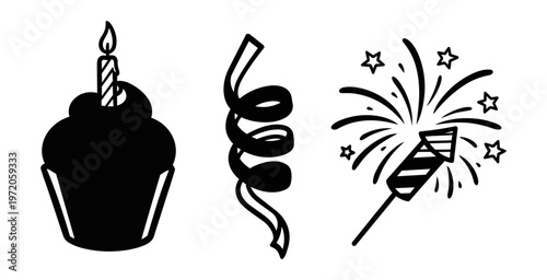 Celebration party elements set vector illustration black and white