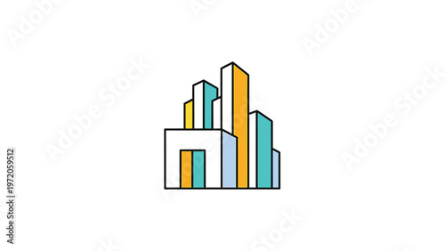 Colorful Abstract Cityscape Illustration Depicting Modern Architectural Buildings.