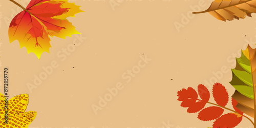 Autumn leaves frame a neutral beige background creating a fall scene