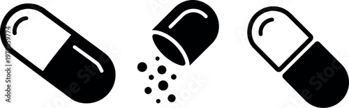 Capsule pill icons medicine pharmacy vector set isolated transparent background drug health medical clean modern illustration