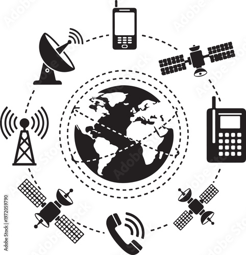 set of wireless satellite technology, vector