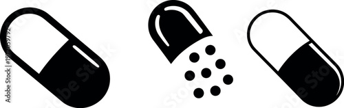Capsule pill icons medicine pharmacy vector set isolated transparent background drug health medication symbol illustration