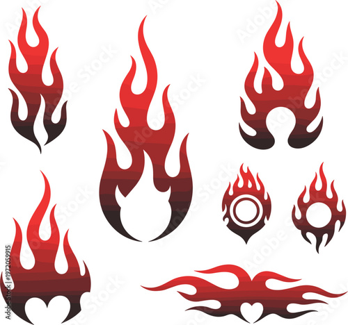 Collection of vector fire symbols blazing shapes and decorative flames suitable for logos and branding projects