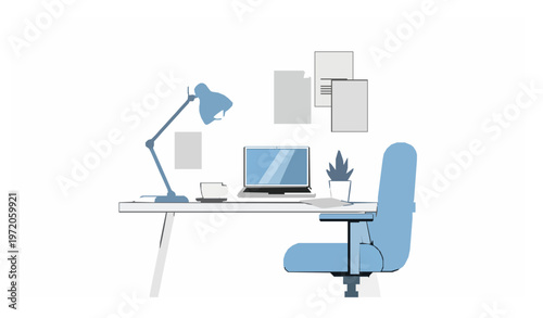 Minimal flat vector illustration of modern work-from-home freelance setup