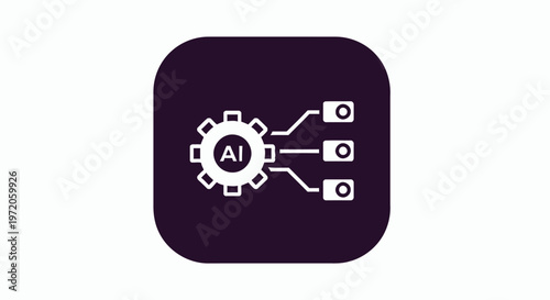Artificial Intelligence Icon - Gear, AI, and Data Processing on Dark Background.
