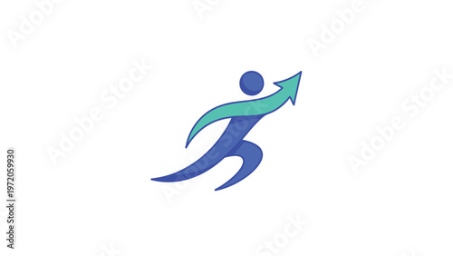 Abstract illustration of a person running with an upward arrow, representing growth and progress.