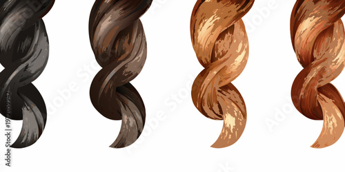 Four strands of hair in varying shades of brown and gold