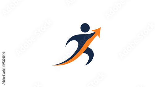 Abstract illustration of a person running with an upward arrow, representing growth and success.