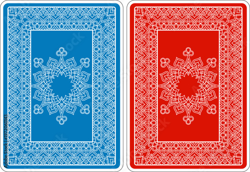 Card backs pattern design from a new original deck of playing cards. The design interworks the four suit symbols in highly detailed abstract pattern.