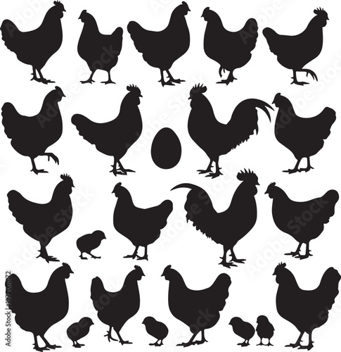 Set silhouettes of chickens and roosters.