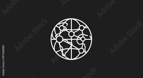 Abstract White Network Globe on Black Background, Representing Connectivity.