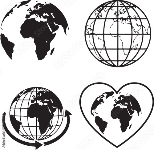 Set with icon earth glove on a white background