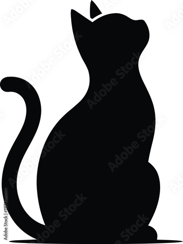Εκτύπωση καμβά Black silhouette of a cat sitting and looking upwards curiously