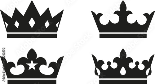 Four different crown designs in a vector graphic illustration