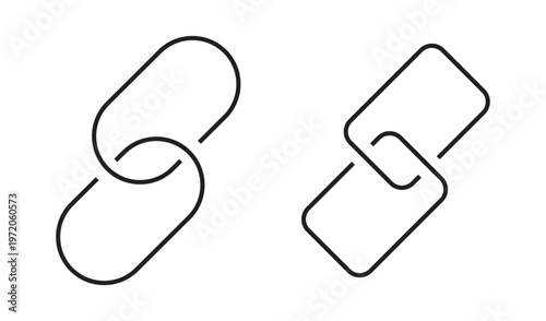 Link icon set. Internet URL or webpage url link icons. Chain, web address, internet shortcut, browser, external link, hyperlink navigation, webpage connection. Editable stroke.