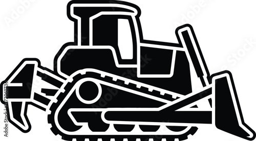 Vector graphic illustration of a bulldozer with a large blade and tracks