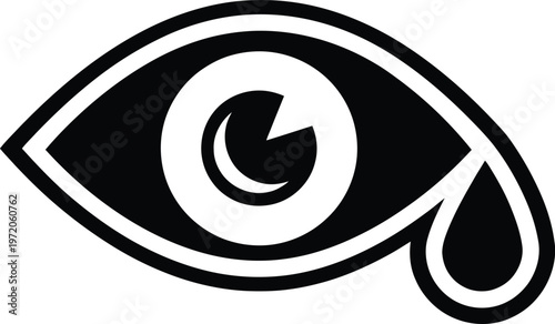 A gray vector eye illustration with a teardrop falling from it