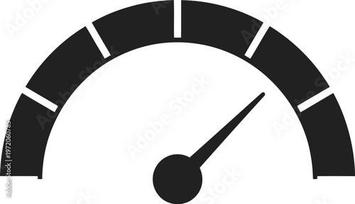 Speedometer gauge with a black and white design and a needle pointing to the right side