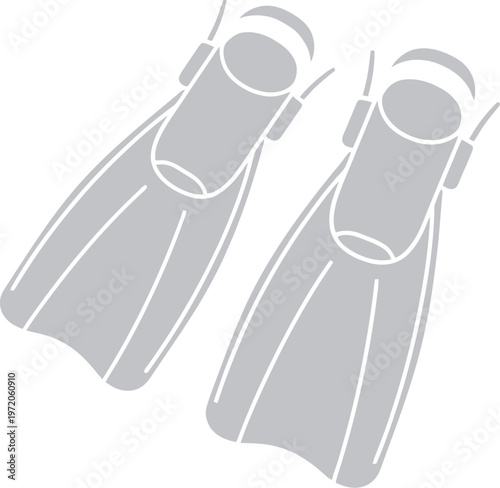Vector graphic illustration of four scuba diving flippers in two tone gray colors