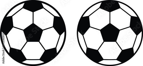 Vector graphic illustration of two black and white soccer balls