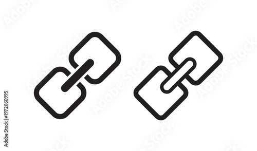 Link icon set. Internet URL or webpage url link icons. Chain, web address, internet shortcut, browser, external link, hyperlink navigation, webpage connection. Editable stroke.