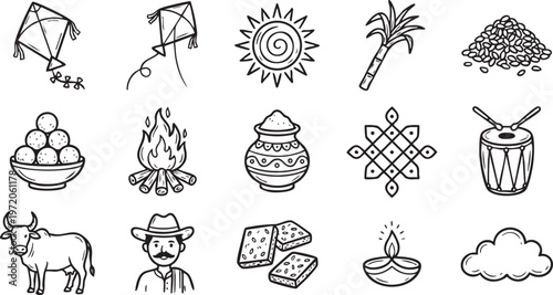 Traditional Indian festival elements and symbols illustration