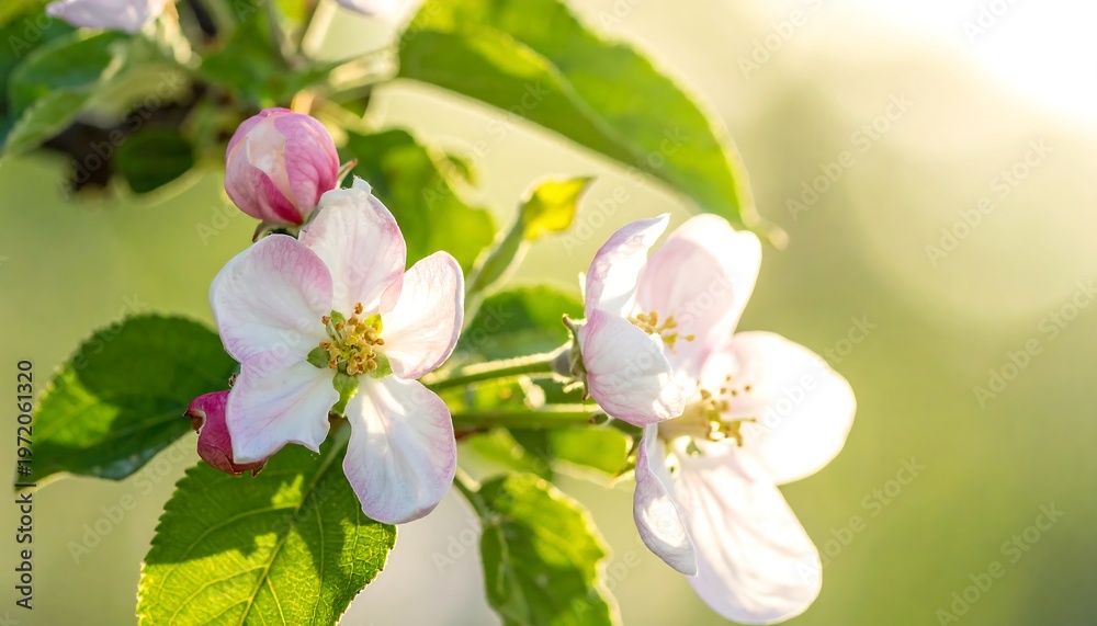 Obraz premium Blossoms of pink and white petals on a tree branch, lit by sunlight