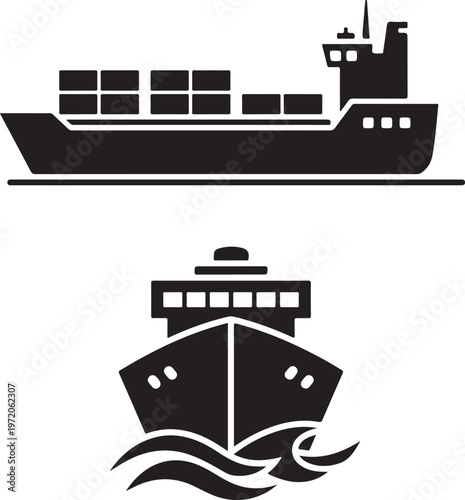 Ship icon, silhouette, logo on white background