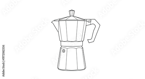Minimalist black and white line drawing of a classic moka pot coffee maker used for brewing traditional espresso on a white background.