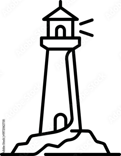 Lighthouse on rocky coastline.