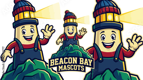 Cartoon lighthouse mascot characters.