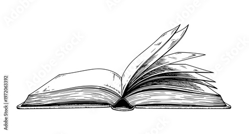 an open book with pages turning