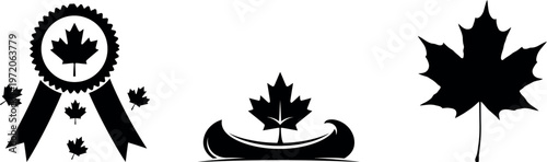 Iconic canada symbols maple leaf inukshuk and voyageur canoe celebrating canadian heritage and national identity
