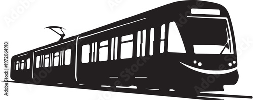 Modern tram, city train, vector illustration, transportation icon, black silhouette